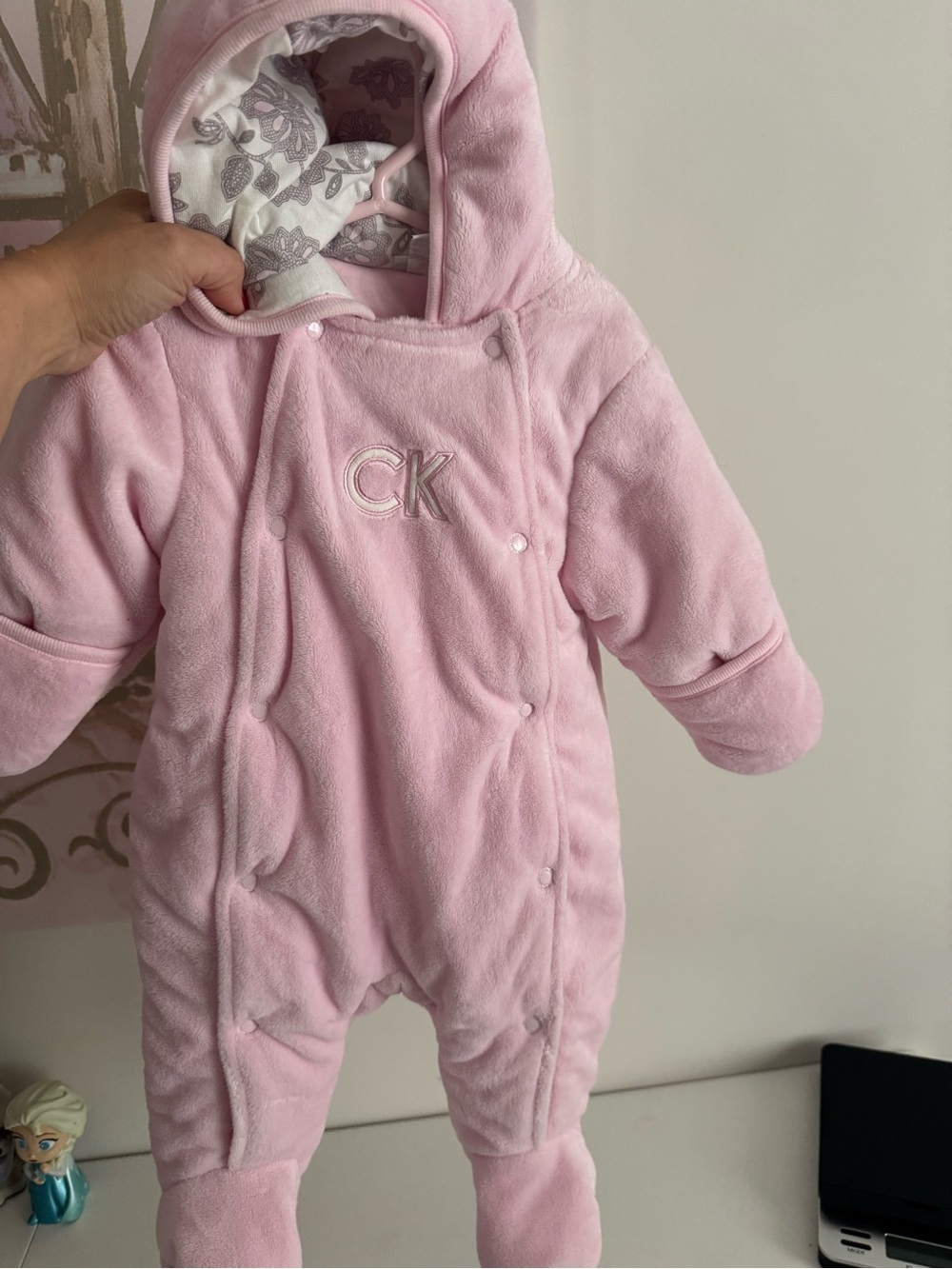 Calvin Klein Light Pink Hooded Baby One-Piece Footie